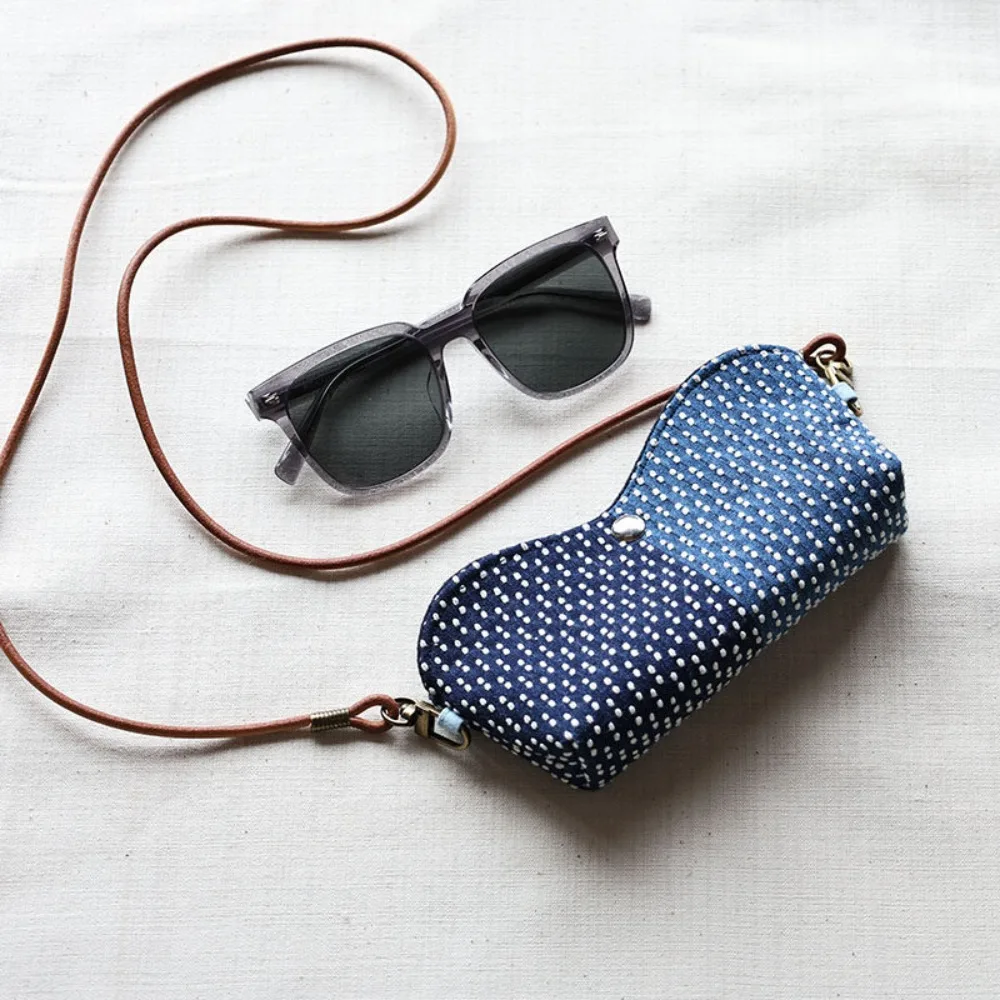 

Прочная жаккардовая сумка-кроссбоди для очков, портативный утолщенный синий чехол для хранения очков.