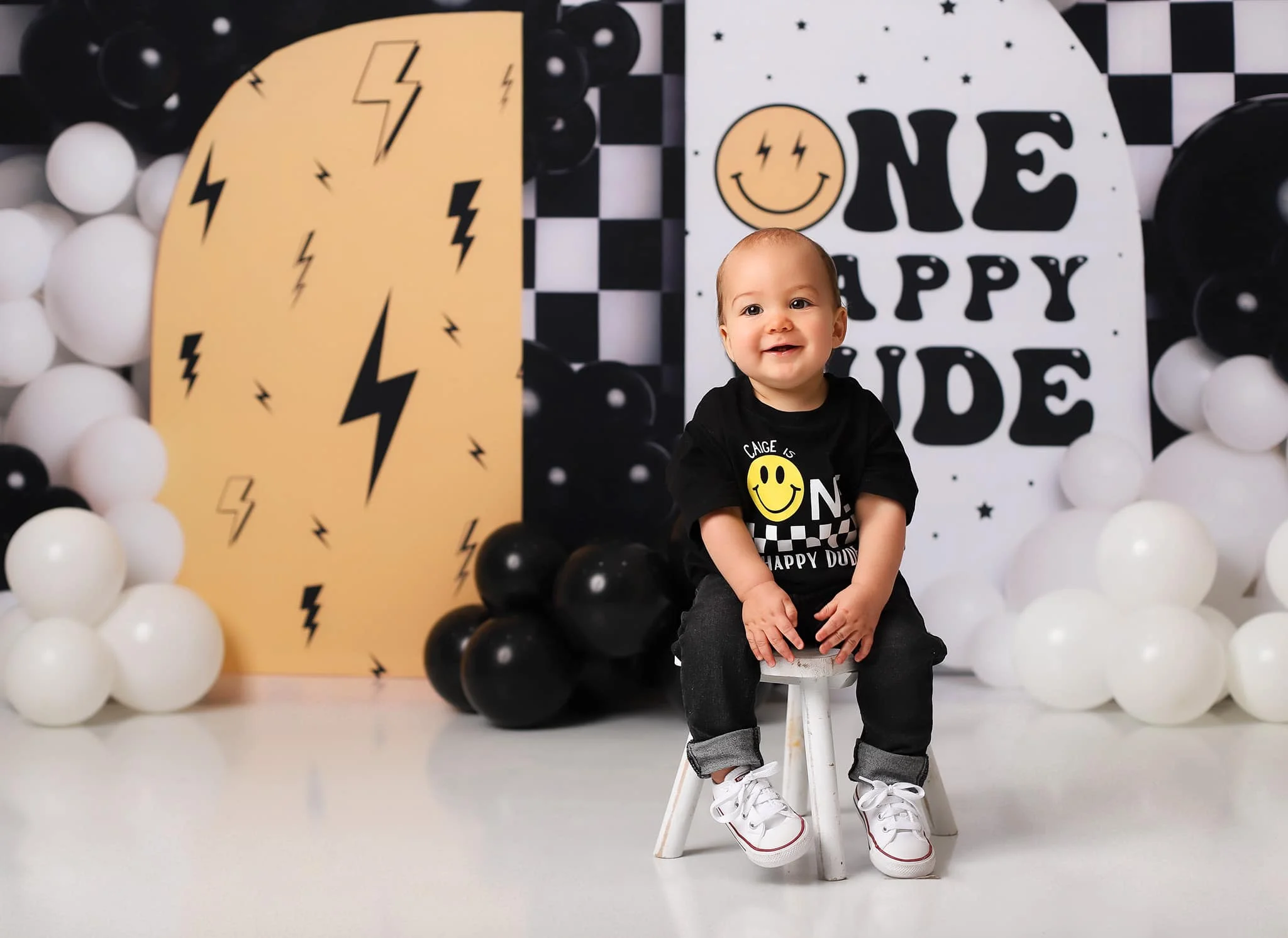 One Happy Dude Backdrops Kids Baby Cake Smash Photography Props Child Boy Photocall Decors Birthday Photo Banner Backgrounds