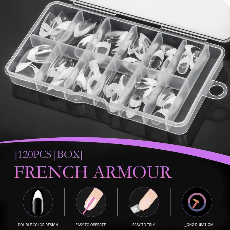 120pcs/set Charming French Ballet Wearable Fake Nail Tips Press on Nail Seamless Removable Wearing Reusable Full Cover Nail Tips