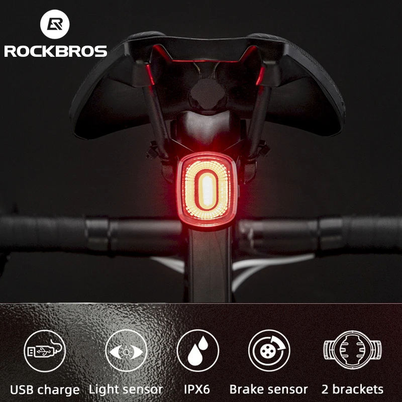 

ROCKBROS Bicycle Tail Light COB Beads Smart Auto Brake Light Sensing USB Charging IPX6 LED Taillight MTB Road Cycling Accessorie