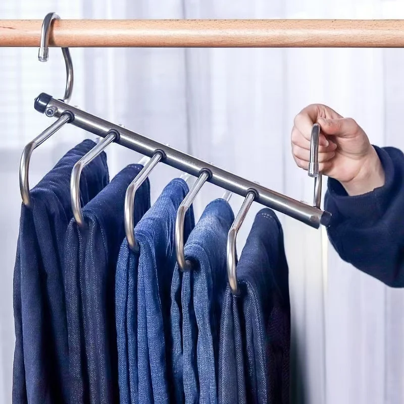 

Stainless Steel Clothes Rack 5/9Layer Space Saving, Folding Magic Pants Hangers, Jeans Trousers Scarf Organizers for Closet 1pcs