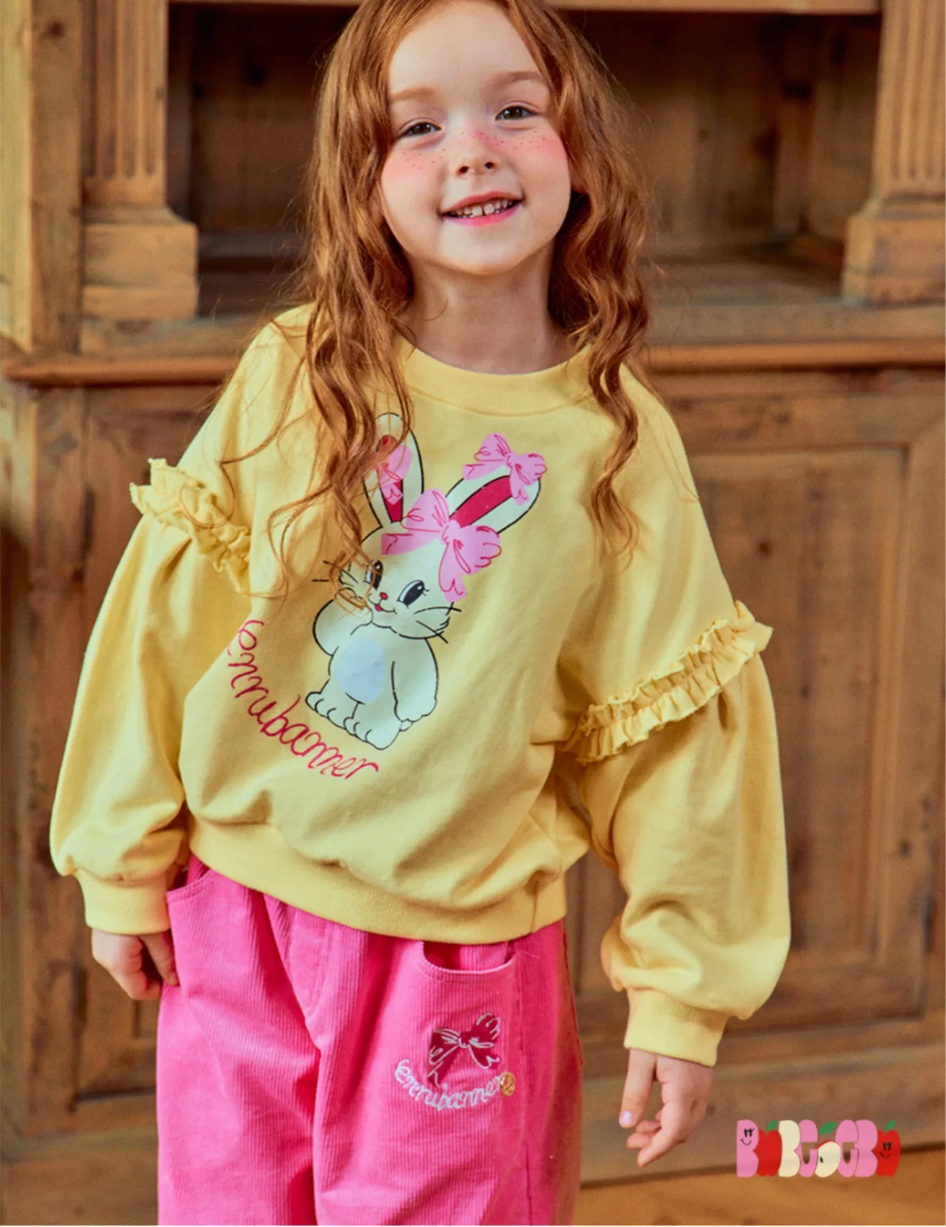 BEBE 24 Autumn and Winter Girls Cute Rabbit Print Hoodie Pants Set Children's Korean Version of the Undercoat Set