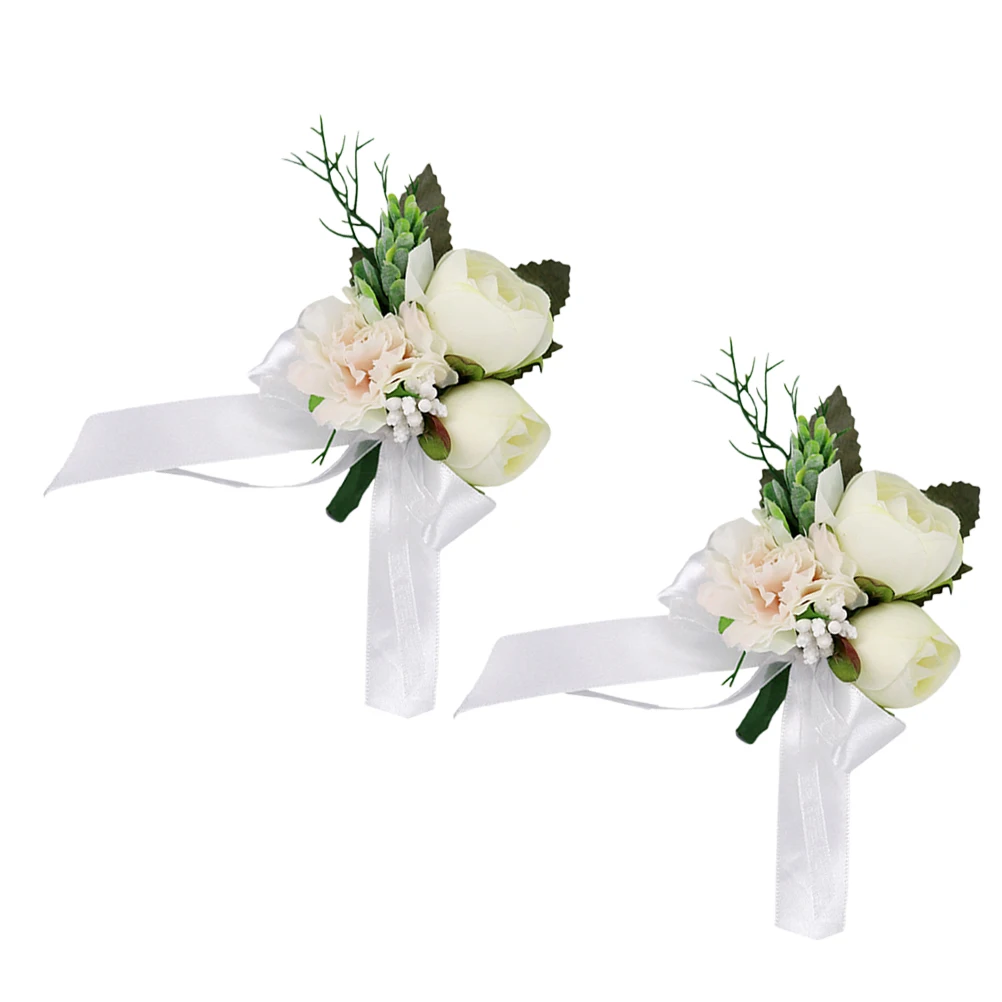 

2 Pcs Wedding Decor Artificial Flower Pins Brooch Bride Clothes Breastpins Groom Corsage Boutonniere Bouquet Elegant Pin For