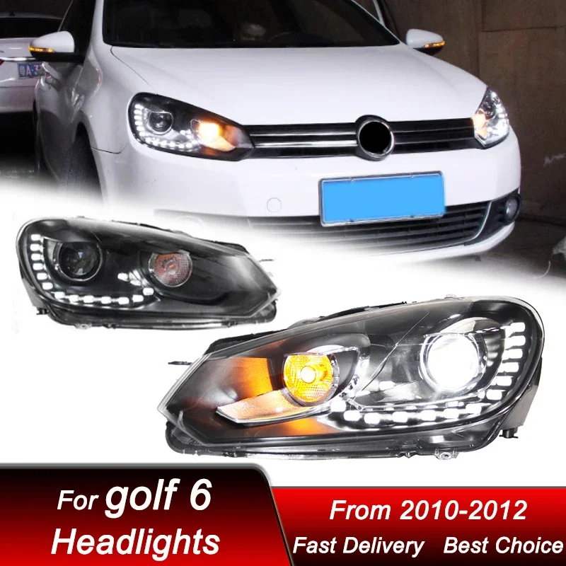 

Поп-автомобильные фары для Volkswagen VW Golf 6 MK 2010-2012 To R20 Style, светодиодные автомобильные фары в сборе, комплект аксессуаров для линз проектора