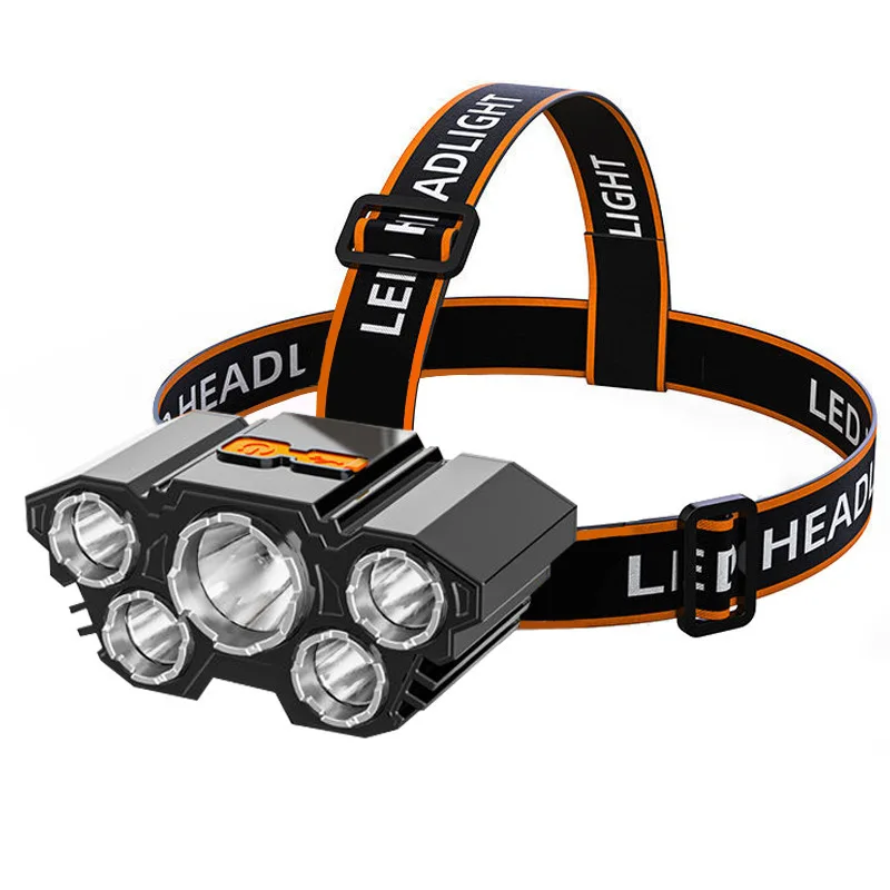 5-LED High Power Rechargeable Headlamp: Built-in Battery, Strong Light for Camping, Adventure & Fishing