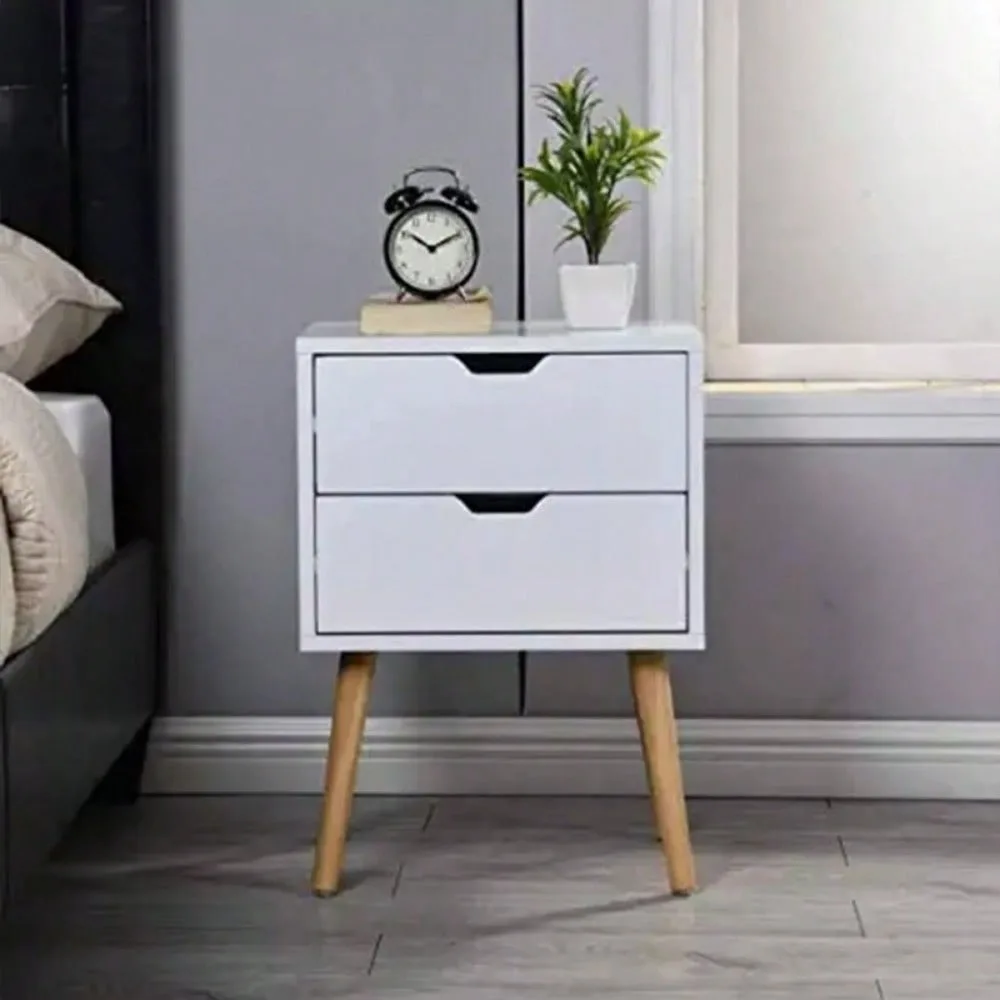 

Modern Wooden Nightstand End Side Table with 2 Storage Drawers, White