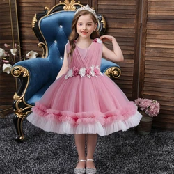 Summer grenadine Girls' Dress Baby Birthday Party Dress Flower Embroidery Girls' Wedding Dress Flower Children's Dress