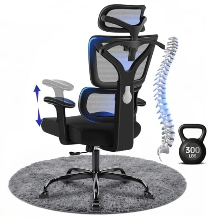 Ergonomic Office Chair, High Back Mesh Computer Chair with Comfortable Adaptive Lumbar Support, Built-in Coat Hanger, SGS Class