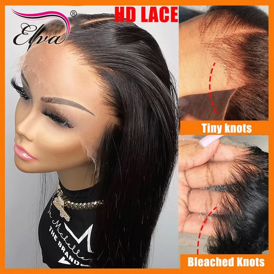 

Elva Hair Bone Straight 13x6 HD Lace Front Glueless Wig 100% Human Hair Ready To Go Invisible Melt Skin 7X7 Lace Closure Wig