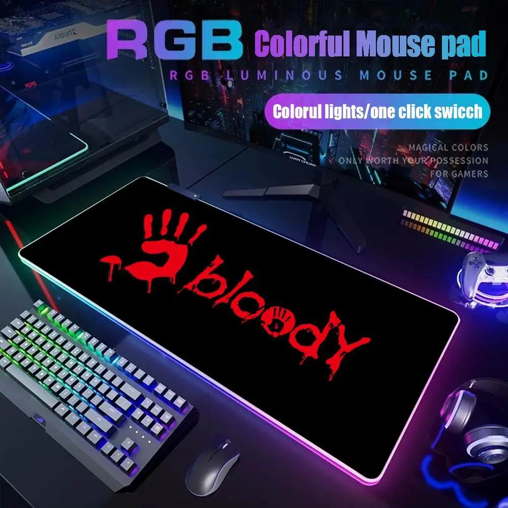 

Bloody Mouse Pad Gamer Rgb Desk Mat Back Light Led Mousepad Setup Gaming Accessories Deskmat Big Mousepepad Backlight