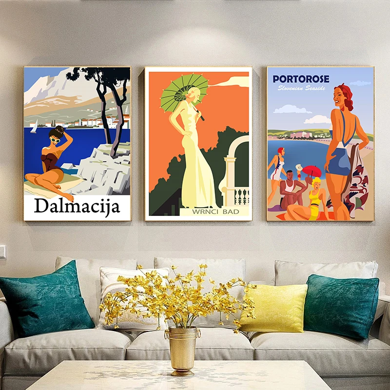 Bright Colors Vintage Travel Corner of The Mediterranean - Yugoslavia Posters Canvas Paintings Wall Art Pictures Home Decoration