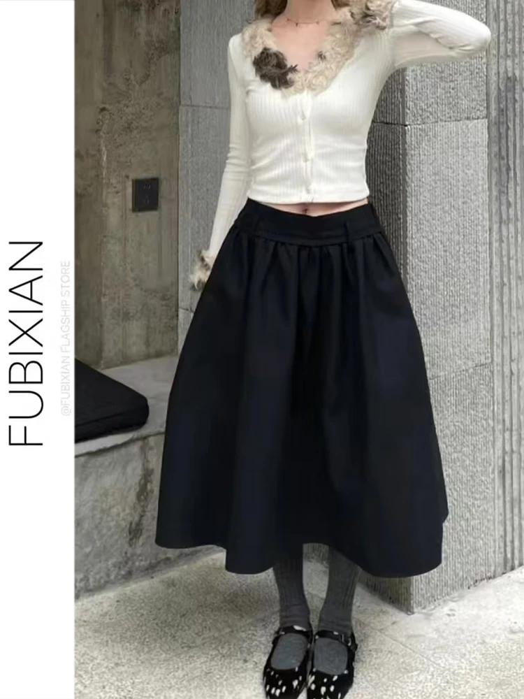 

Юбка миди А-силуэта с низкой талией, классическая, в стиле ретро, с расклешенным подолом, для женщин, повседневная, из полиэстера, осень-зима, новинка