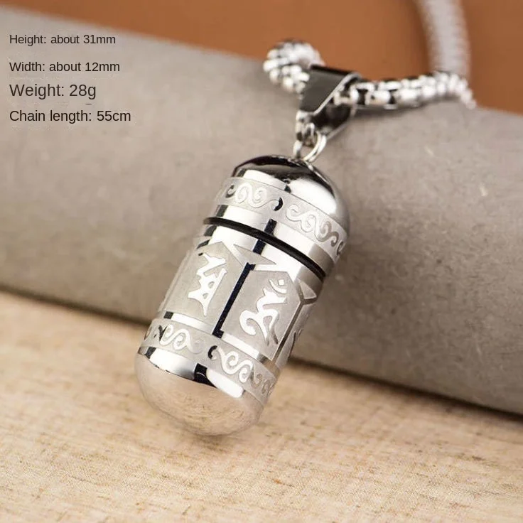 Titanium Steel Six-character Mantra Pendant Necklace Can Be Opened to Contain Cinnabar Relics and Nectar Ethnic Style Men's