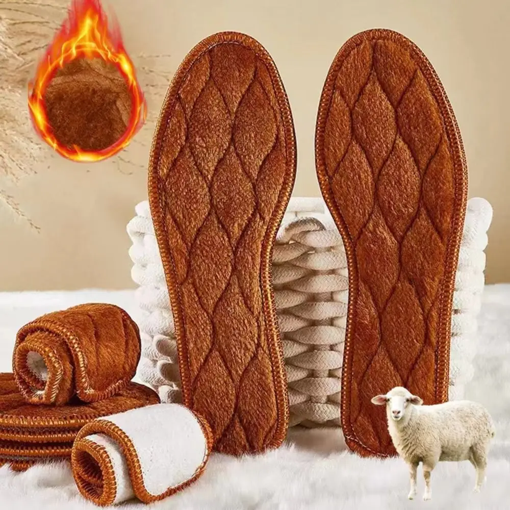 3Pairs Breathable Alpaca Wool Insoles Soft Sweat Absorption Winter Warm Insoles Wool Thicken Self Heated Insoles Feet Care