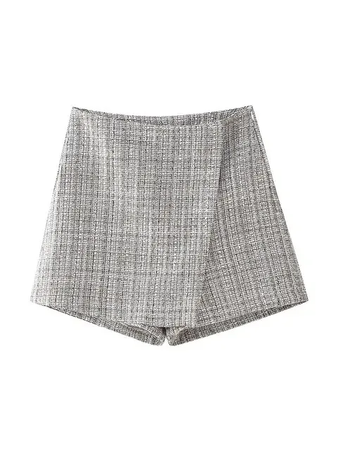 

New Women Summer New Fashion Wool Textured Asymmetrical Skirts Female Elegant Sexy Gingham Casual Zipper Street Shorts Skirt