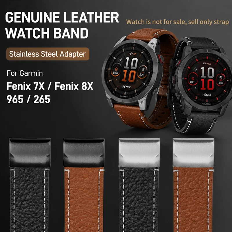 

Genuine Leather Watch Band Folding Buckle Strap For Garmin Fenix 8 7X 6X 5X 955 245 6 7 Pro Replacement Wristband with adapter