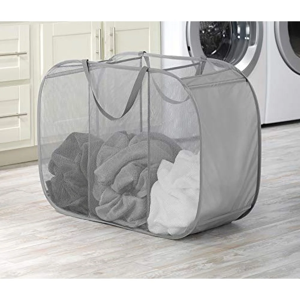 Pop Up Foldable Laundry Sorter Polyester Mesh Hamper with Carrying Handles Breathable Air Circulation College Camping Storage