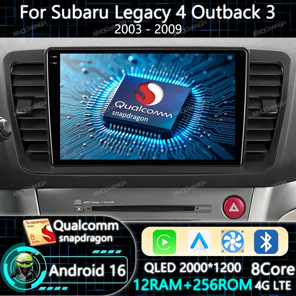 Android 16 Car Radio Carplay Auto For Subaru Outback 3 Legacy 4 2003 - 2009 Qualcomm GPS 4G WIFI BT 2DIN QLED Head Unit BT GPS