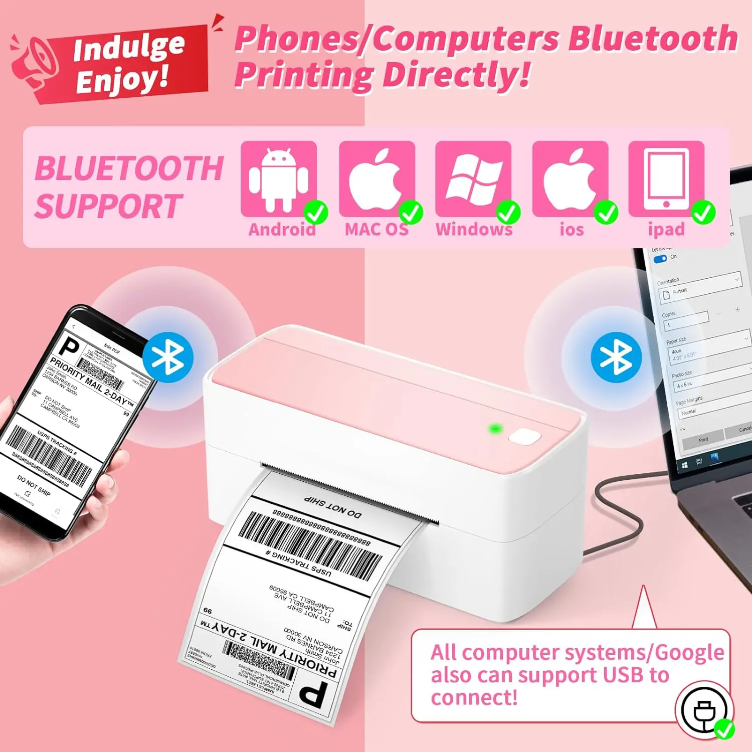 Phomemo 241BT Bluetooth Thermal Desktop Label Printer Wireless Shipping Label Maker for Small Business & Packages 118mm Printing