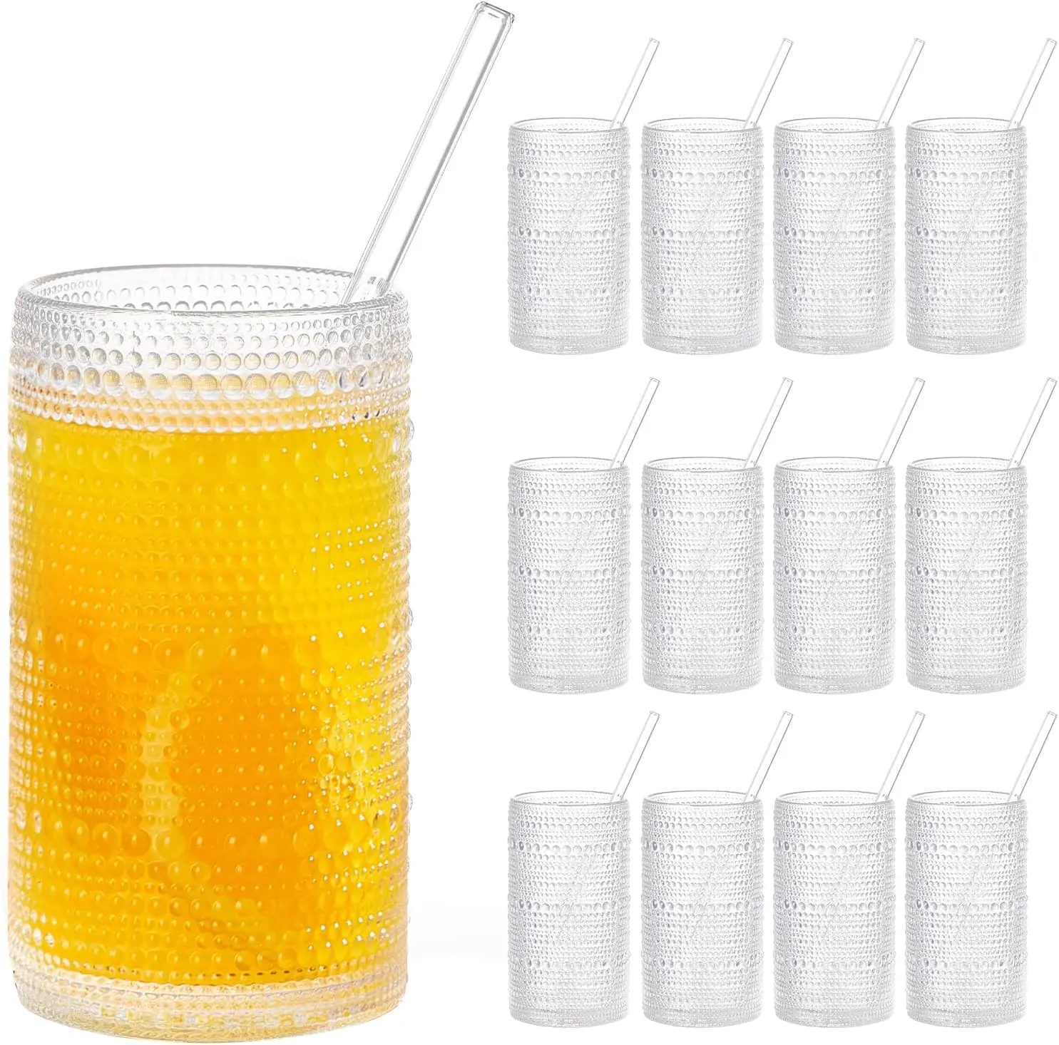 

16oz Hobnail Drinking Glasses Set of 12, Vintage Clear Tumblers for Water, Cocktail, Beer & Bar Use