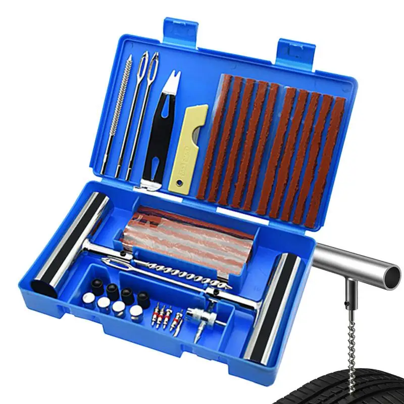 

Auto Tire Repair Kit Flat Fast Tackle Set Plug Tool Effective And Heavy Duty Patch Kit Tubeless T-Handle Rope Plug Portable And