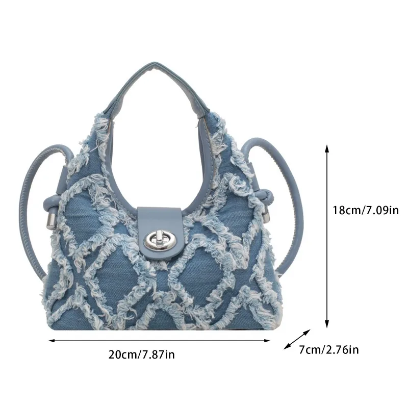 Trend Small Shoulder Crossbody Bags For Women 2024 Denim Crescent Bag Designer Women Handbags Kawaii Totes Tassel Handbag Korean