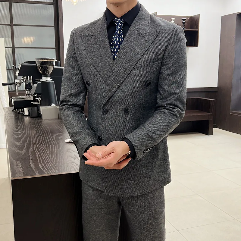 

2024 Dress Dinner Suit for Men (suit + Trousers) High Quality Fashion Handsome Slim Double Breasted Suit Three Colors Two Sets