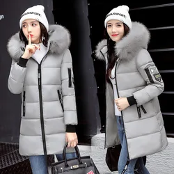 Parka longa acolchoada feminina, jaqueta solta casual, fina, com capuz de pele, elegante, grossa, quente, casacos de baixo, fêmea, inverno, 2023