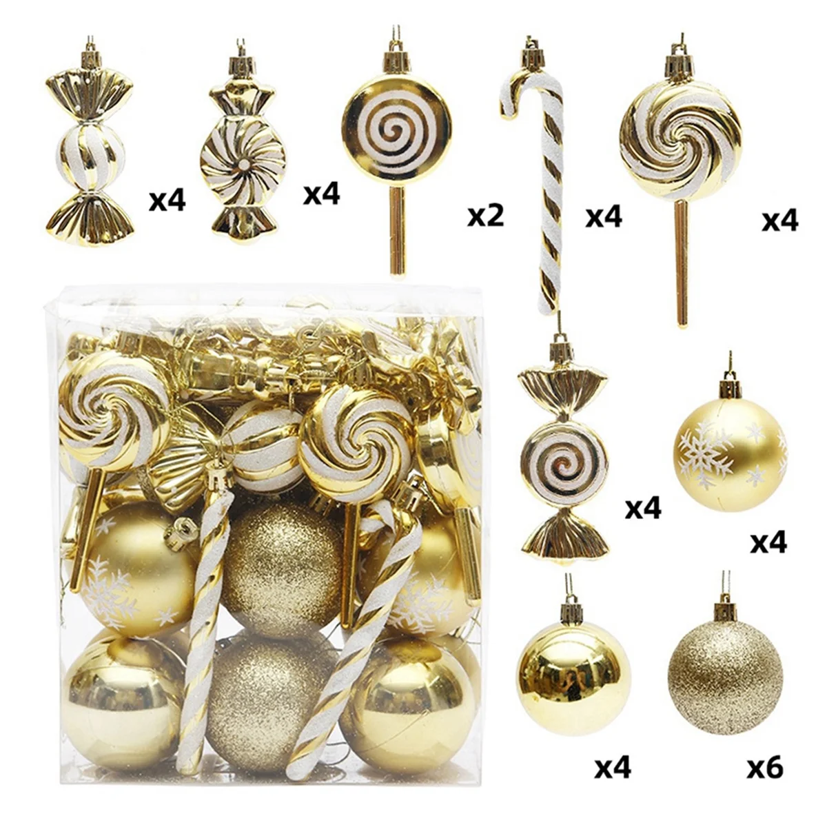 A71P 36Pcs Christmas Ball Christmas Tree Hanging Pendants Printed Shaped Pendant Christmas Spheres Silver