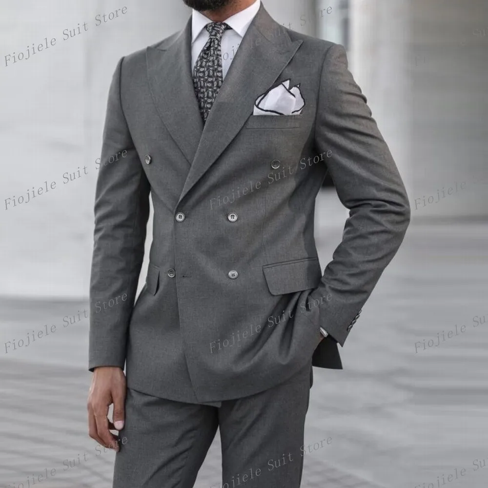 

New Grey Men Business Prom Formal Occasion Suit Groom Groomsman Wedding Party Male Tuxedos 2 Piece Set Blazer Pants