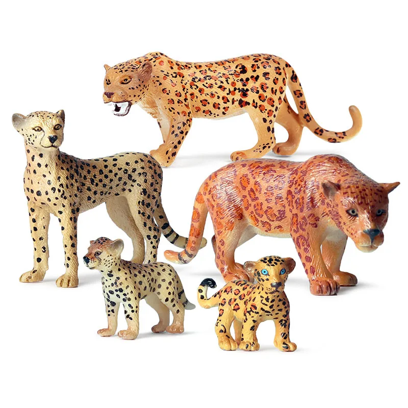 Wildlife Model Children Toys Animal Growth Cycle Jaguars Cheetahs African Leopard Bull Panda Hippo Elephant Ornament Set Figures