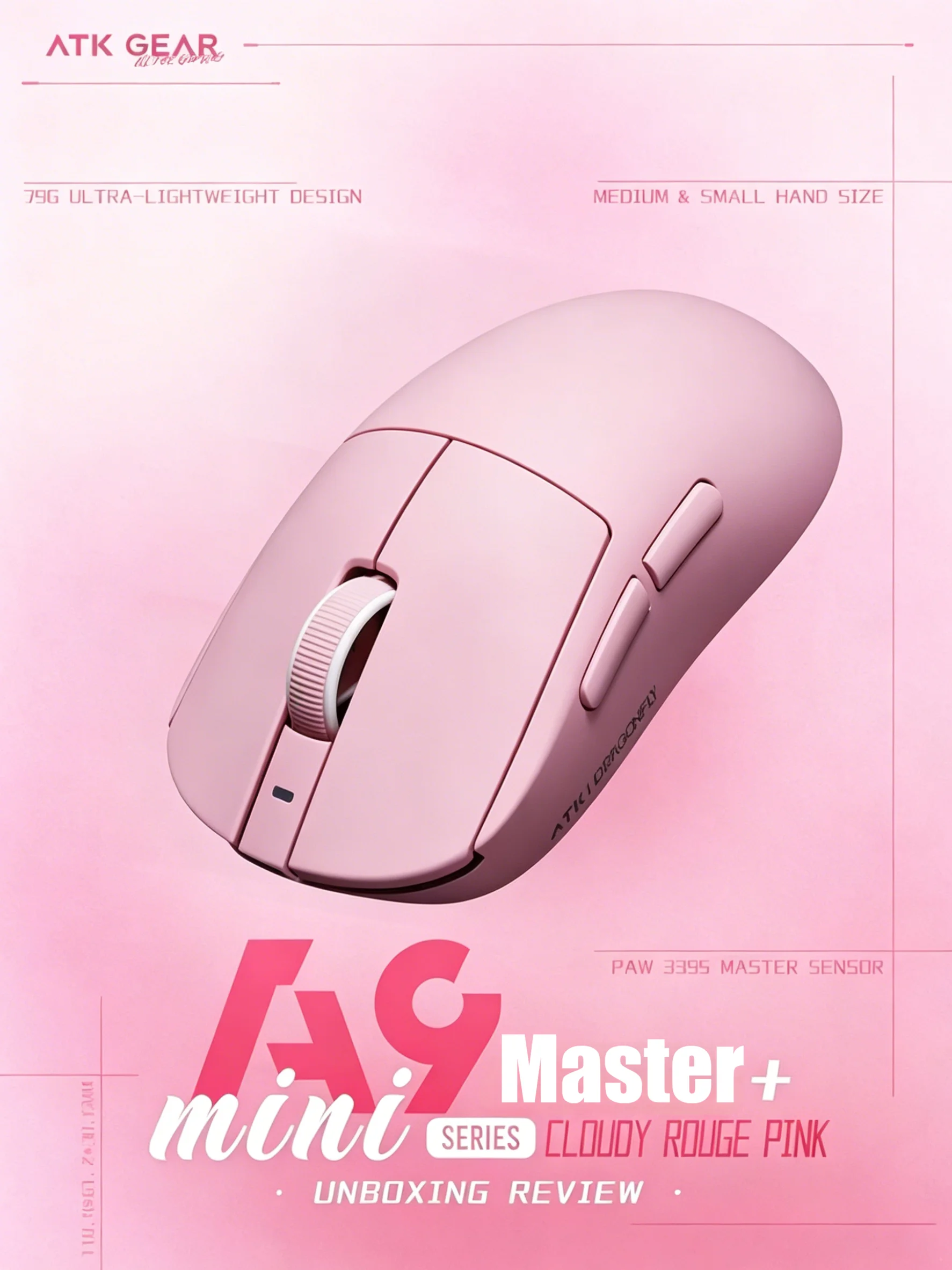 Mouse Gamer Sem Fio ATK A9 Mini Master Plus PAW3955 MASTER 8K Tri-Mode, Ultra Leve 39g, Nordic 54L15 para E-sports