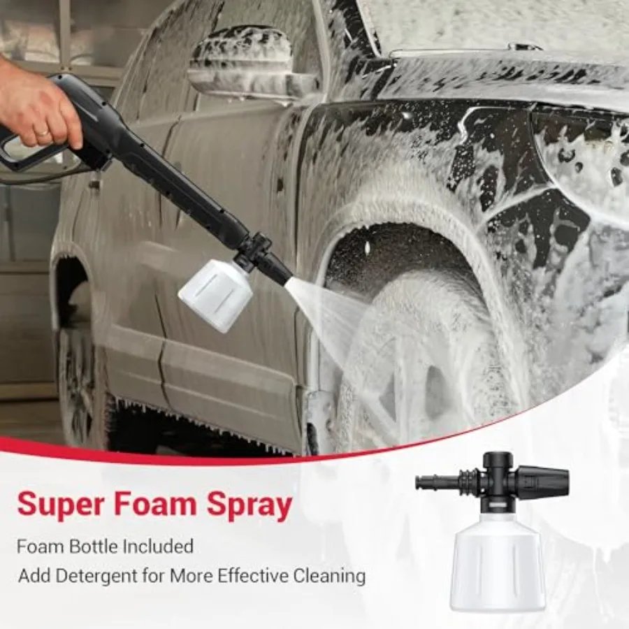Portable Electric Pressure Washer with Foam Cannon and 4 Quick Connect Nozzles for Efficient Outdoor Cleaning of Cars Driveways