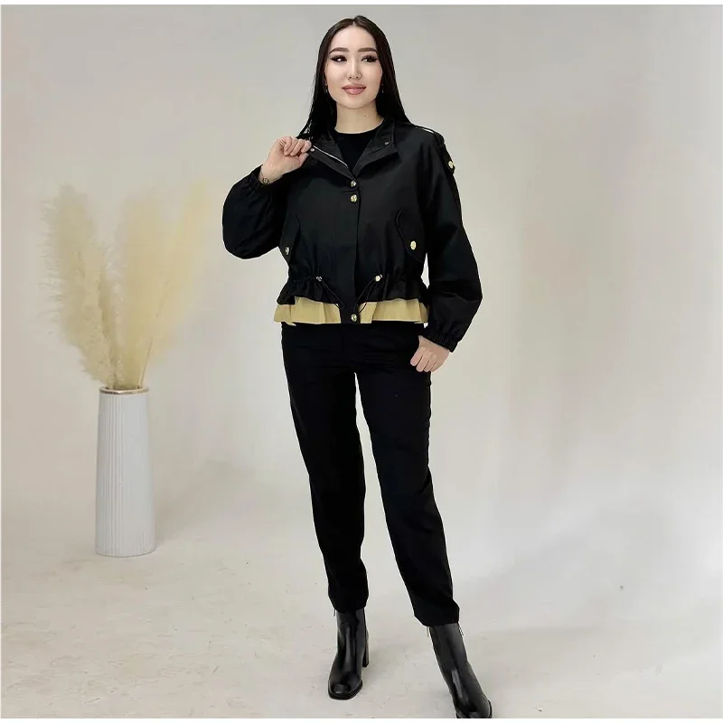 Damen-Oversize-Mäntel mit Kordelzug in der Taille, Stehkragen, Epauletten, Langen Ärmeln, Knopfleiste, Lose Jacken, Schicke Neue Oberbekleidung für Damen – Detail 18