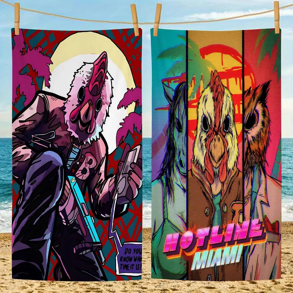 Action Game Hotline Miami Microfiber Printed Beach Towel Mountain Climbing Yoga Beach Swimming Running Absorbent Soft Towel