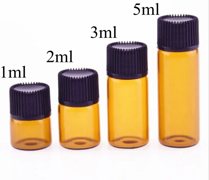 100pcs 1ml/2ml/3ml/5ml Empty Amber Glass Essential Oil Bottle Thin Glass Small Brown Dram Perfume Oil Vials Sample Test Bottle