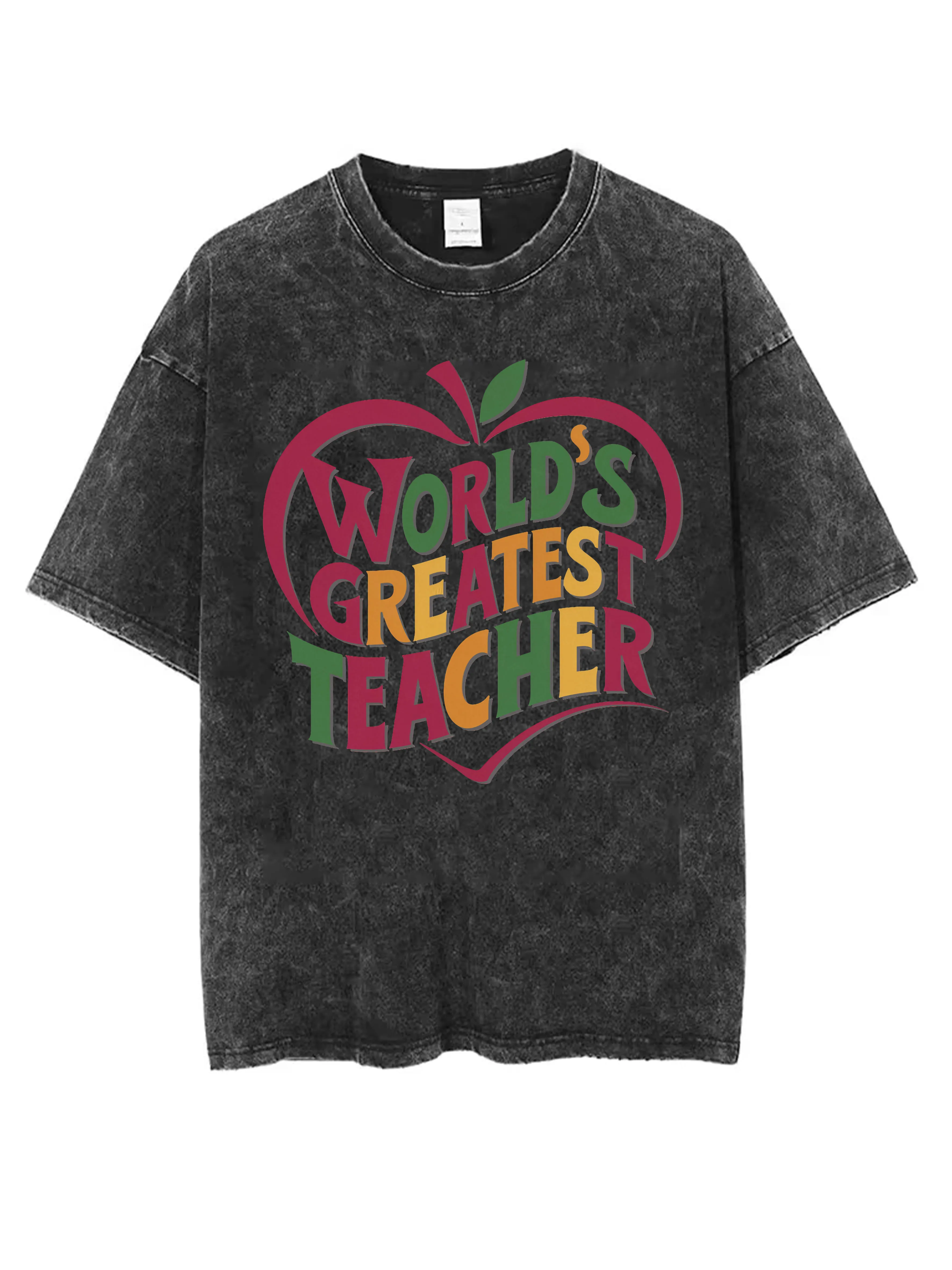 تي شيرت أسود مغسول برقبة دائرية مريح وفضفاض مناسب للهالوين مطبوع تصميم أزياء الشتاء للرجال والنساء الأكثر مبيعًا