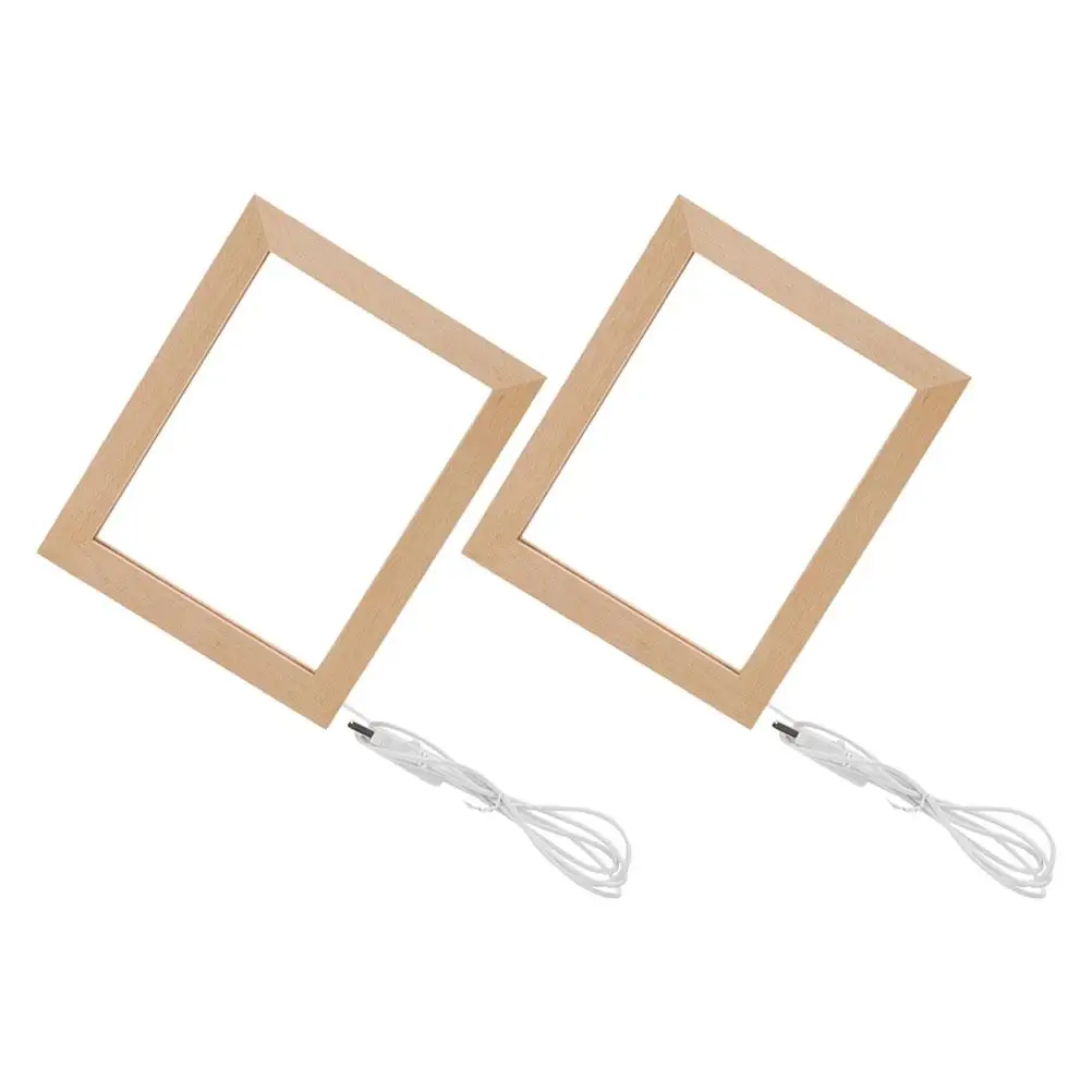 

2 PCs LED Glowing Photo Frame Light Wood Display Vintage Frames Night Light Solid Wood Material Decorative Picture Frame 3D