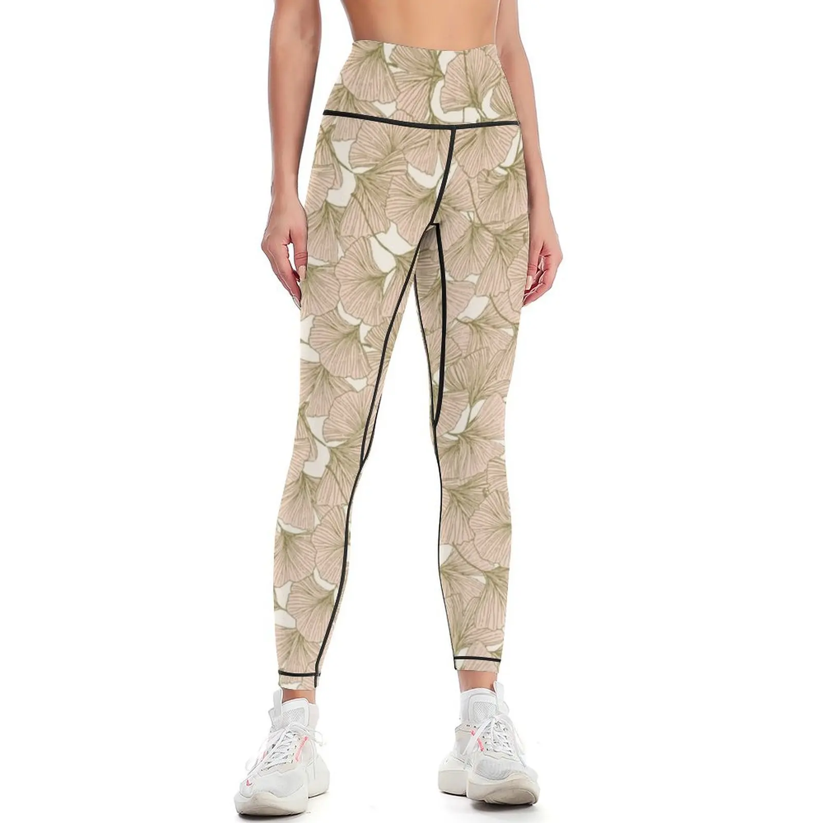 Ginkgo Biloba Pink Gold Print Leggings Women's sports active wear Womens Leggings