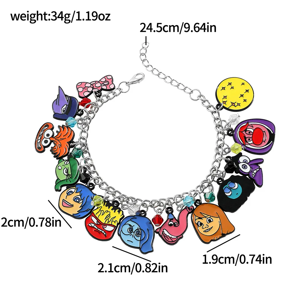 Inside Out 2 Charm Bracelet Girls Disney Anime Anger Anxiety Bangles Kids Fashion Jewelry Children Classic Toys Gift