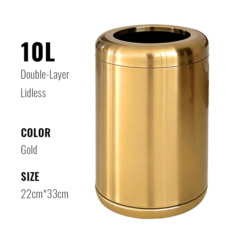 

10L/2.6gal New Luxury High-End Stainless Steel Trash Can - Stylish Double-Layer Minimalist Bin for Home Living Room, Hotel