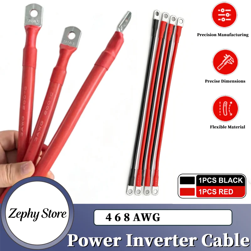 

Length 20~100cm Battery Inverter Cable Set AWG 8 6 4 With M8 Lug RV Coppe PVC Insulated For Solar System UPS Car Connection Wire