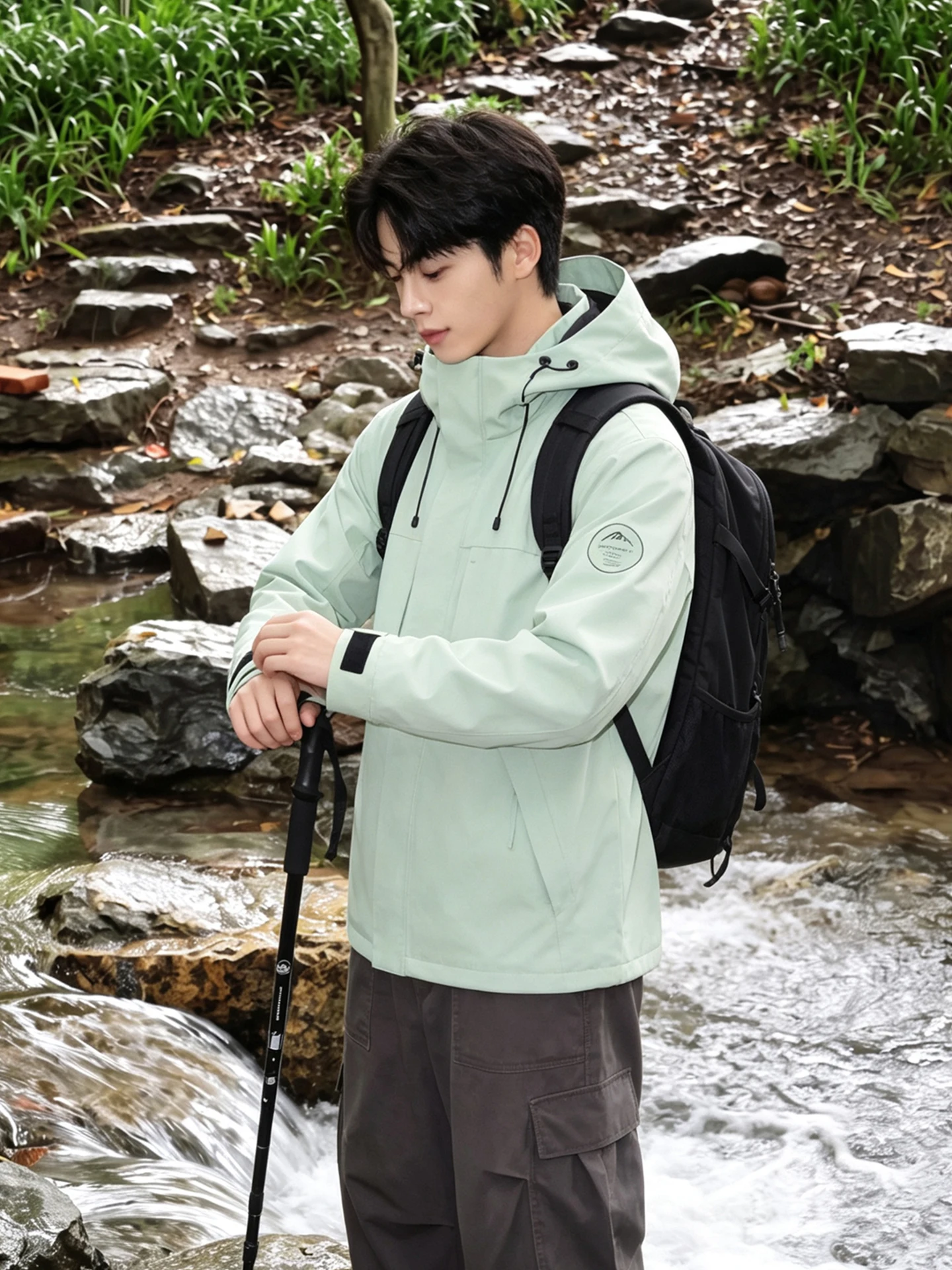 Loose Men's Outdoor Fleece Lined Windproof Water Resistant Three in One Detachable Jacket Casual Hooded Workwear Coat