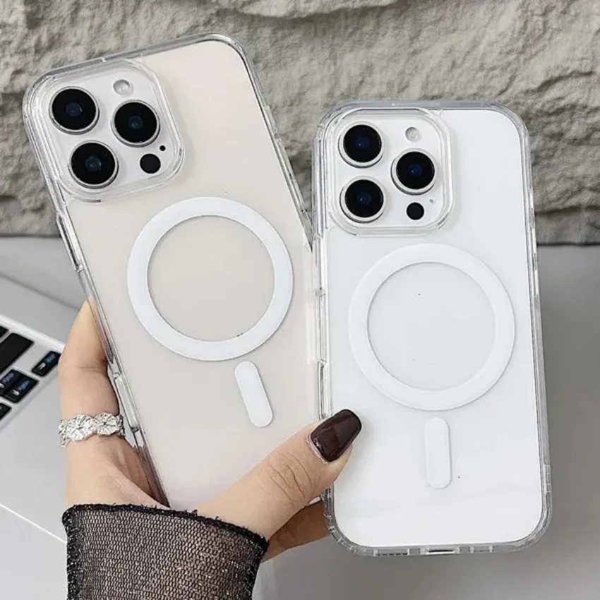 Original Magnetic Transparent Phone Case For iPhone 17 18 16 15 14 13 12 11 Pro Max Plus 16e E For Magsafe Silicone Cover Funda