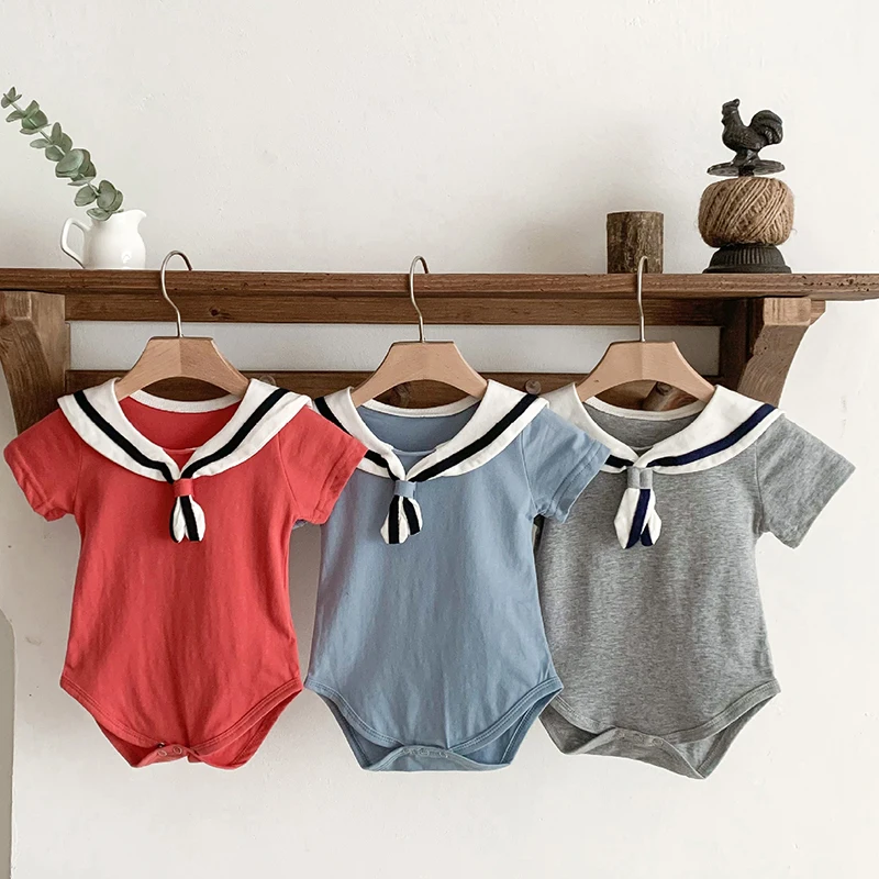 

Toddler Baby Boys Girl Bodysuits Short Sleeved Cotton Navy Style Newborn Baby Boys Girls Jumpsuit Baby Clothes For Summer