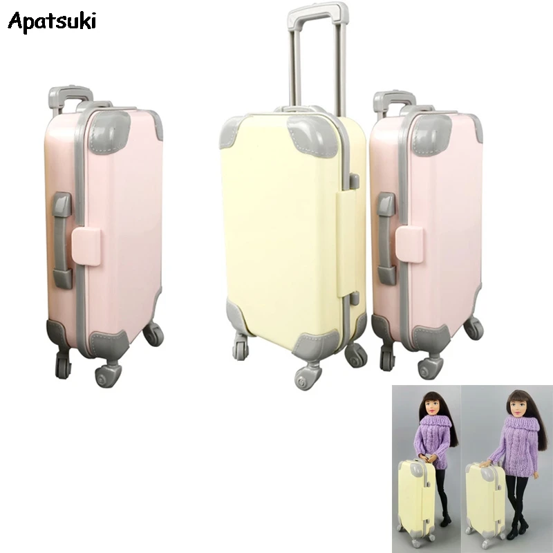 Yellow Pink Plastic Travel Luggage Case Trunk Mini Suitcase Doll Accessories for Barbie Dolls Playhouse Furniture Toy Kids Girls