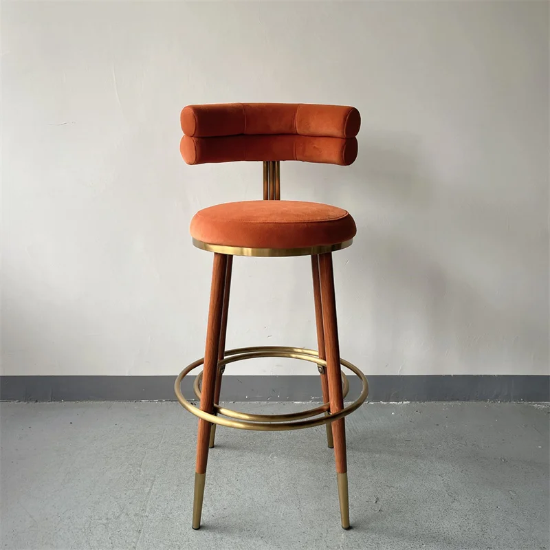 

/High Chair Bistro Bar Chair Counter Kitchen Stool Chairs For Karaoke Bar/Modern Luxury Stainless Steel Base Velvet Upholstered