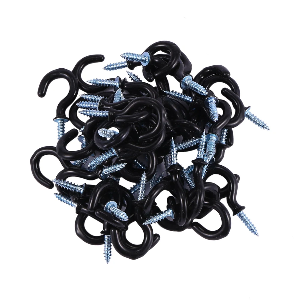 

AB35-100 Pcs 1.1 Inch Cup Mug Hooks Shouldered Metal Screw-In Plastic Coated Hanging Black