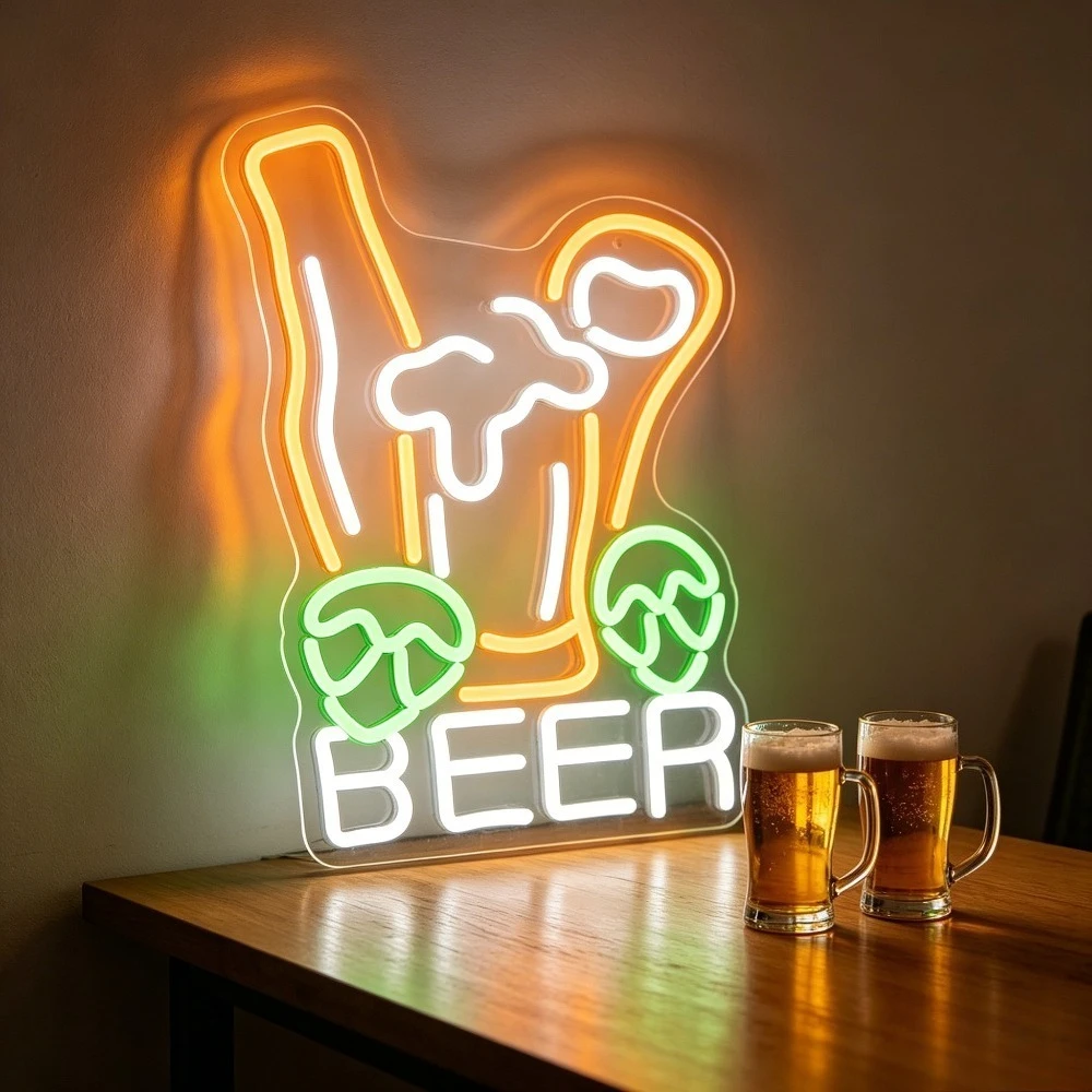 

Beer Neon Sign LED Wall Art USB Rechargeable Night Light Aesthetic Home Decor for Pub Man Cave Party Decoration Birthday Gift