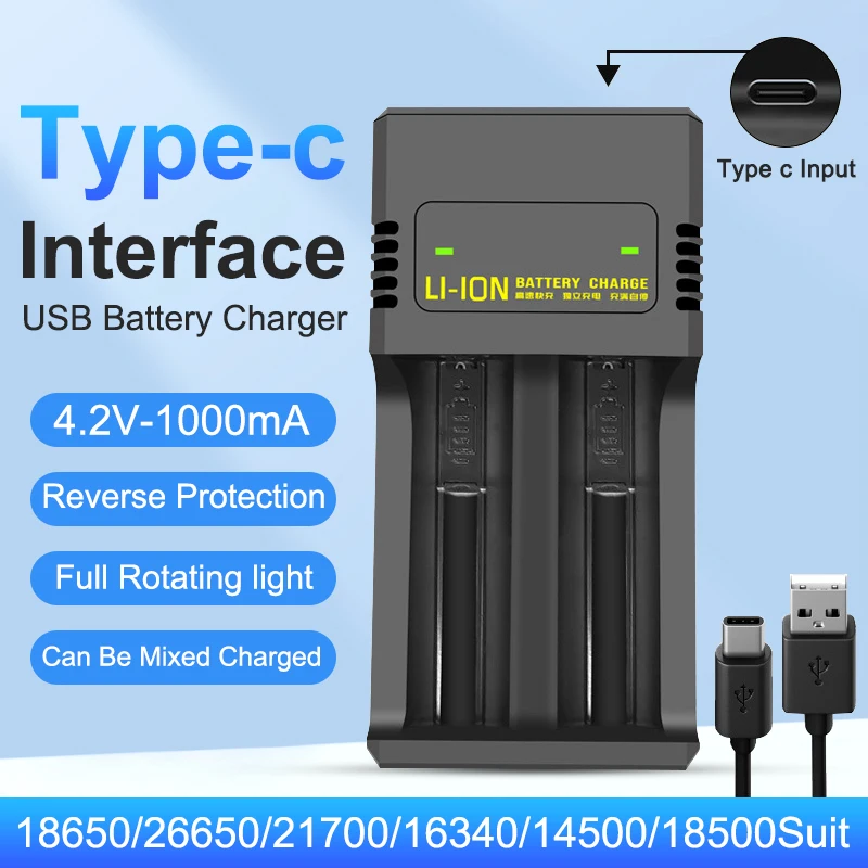 18650 ładowarka do akumulatorów 1/2 gniazda typu C przenośna ładowarka baterii Adapter ładowarka litowa 4.2V do 18650 16340 14500